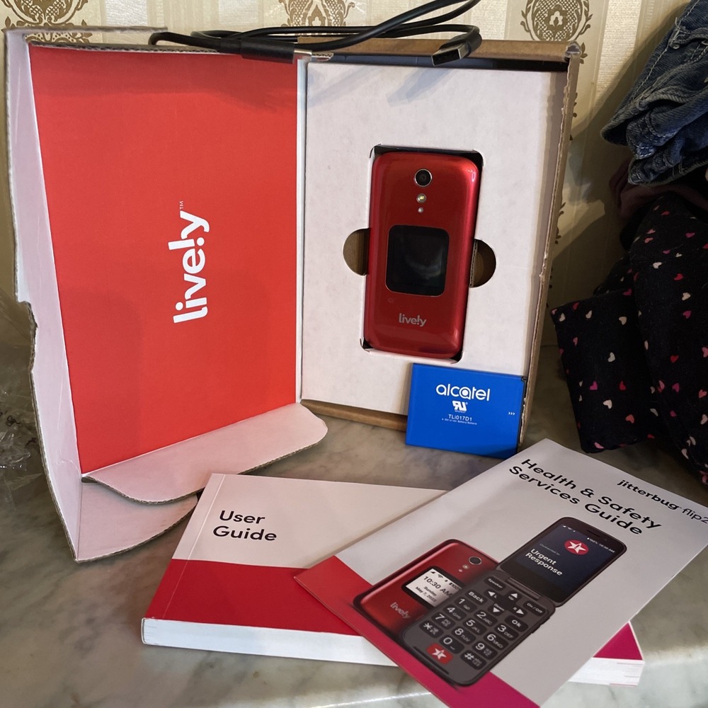 Lively Jitterbug Flip 2 4058P 16GB Urgent Button Seniors 4G LTE Phone Red + Xtra
